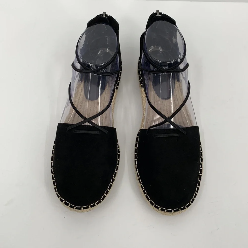 Eileen Fisher Lace-up Espadrille Shoe black suede criss cross straps flat new 7